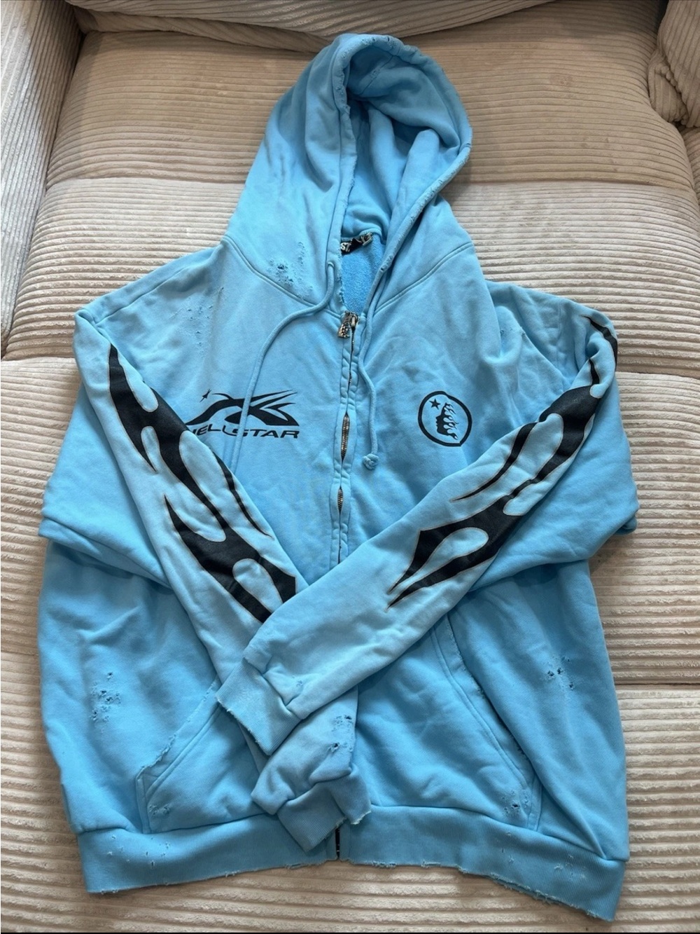 Hellstar light blue zip up hoodie